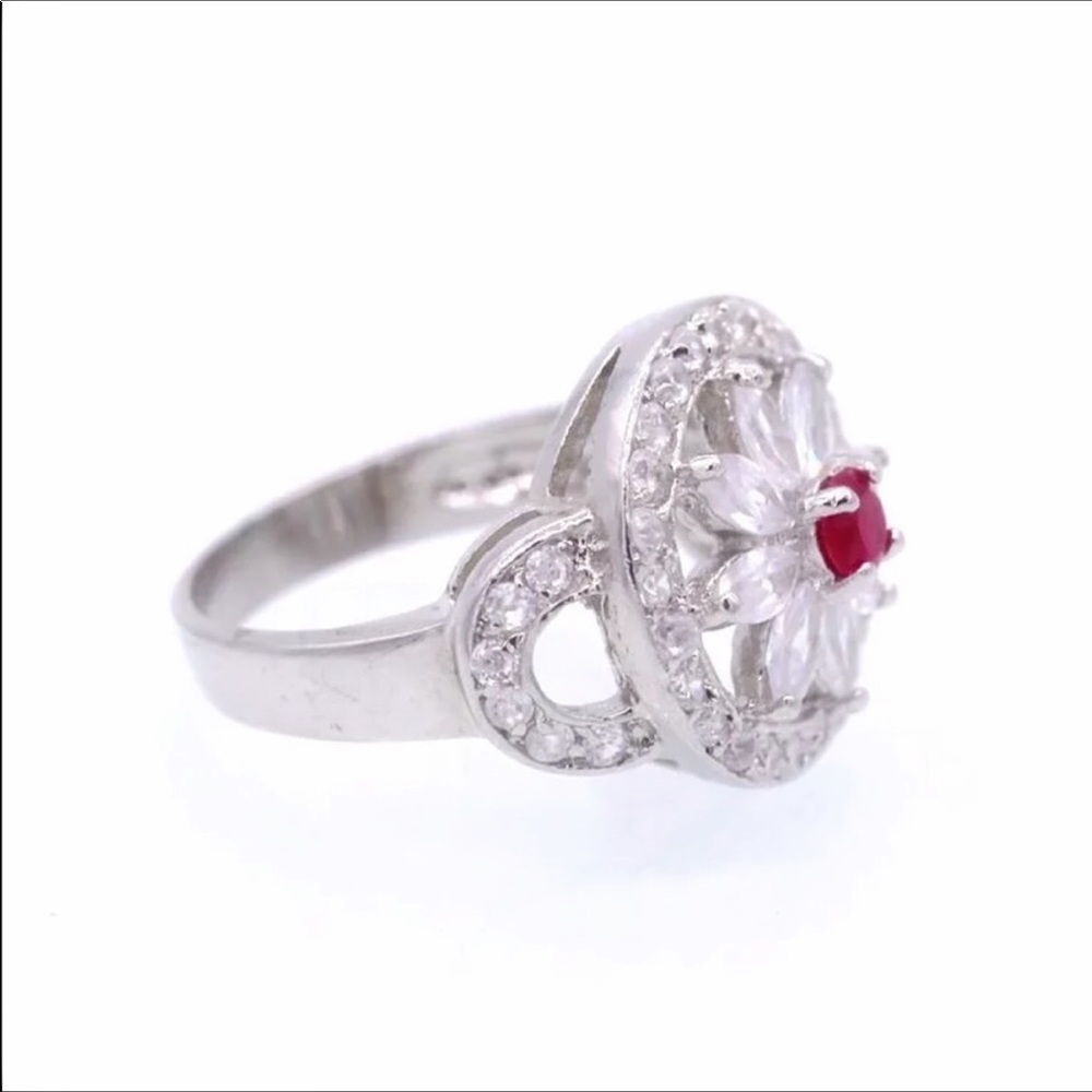 Silver Plated Red Ruby Fashion Ring - Picture 3 of 6